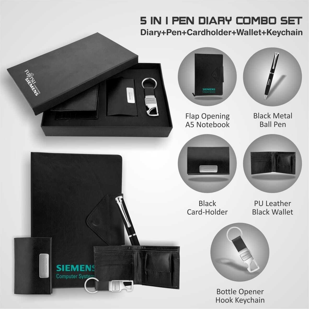 5 in 1 Pen Diary Combo Set : Diary, Pen, Cardholder, Wallet, Keychain.